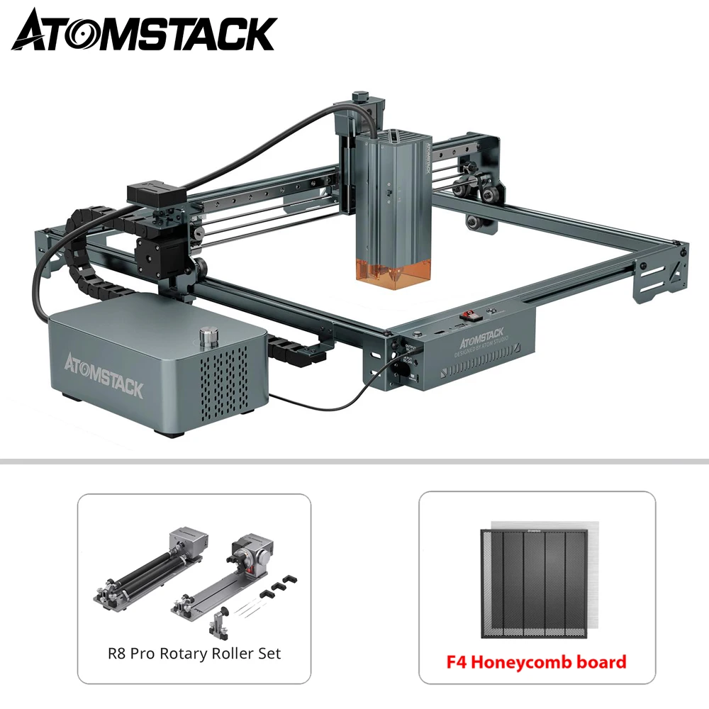 ATOMSTACK A40 PRO V2 48W Laser Engraver Machine 385*400mm Work Area with F60 Air Assist Kit R8 PRO Roller and Honeyco﻿mb Board