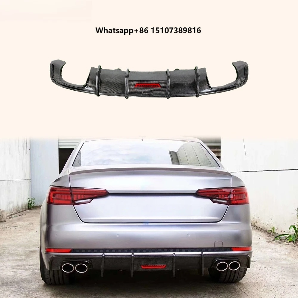 For S4 B9 17-19 Sedan Carbon Fiber KZ Style Rear Diffuser Lip With Light