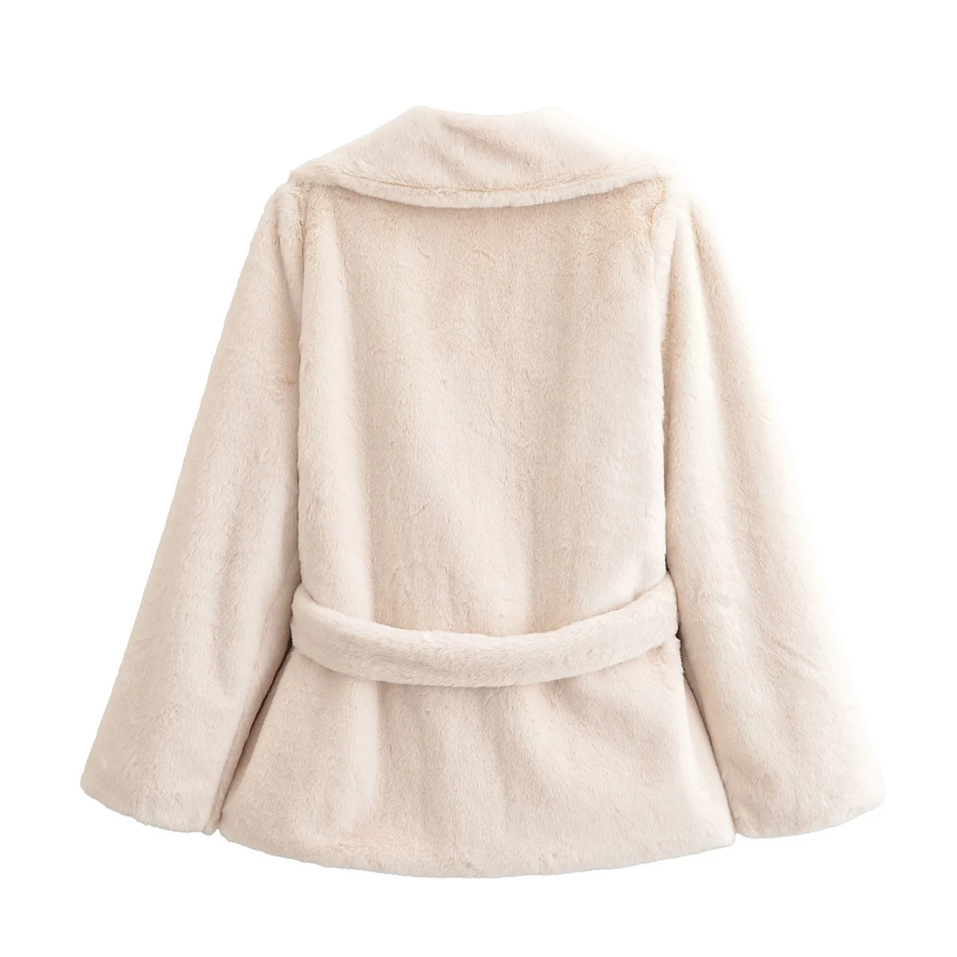 خريف شتاء جديد إمرأة الصلبة معطف الفرو حزام واحدة الصدر طويلة الأكمام معاطف فضفاضة عادية الشارع الإناث السترات الدافئة #3