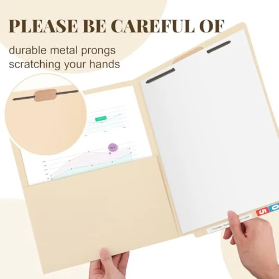 Confezione da 24 cartelle di classificazione per stampante con tasca Cartelle di file con linguetta terminale Manila di grandi dimensioni Cartella di file per dipendenti con punte per M