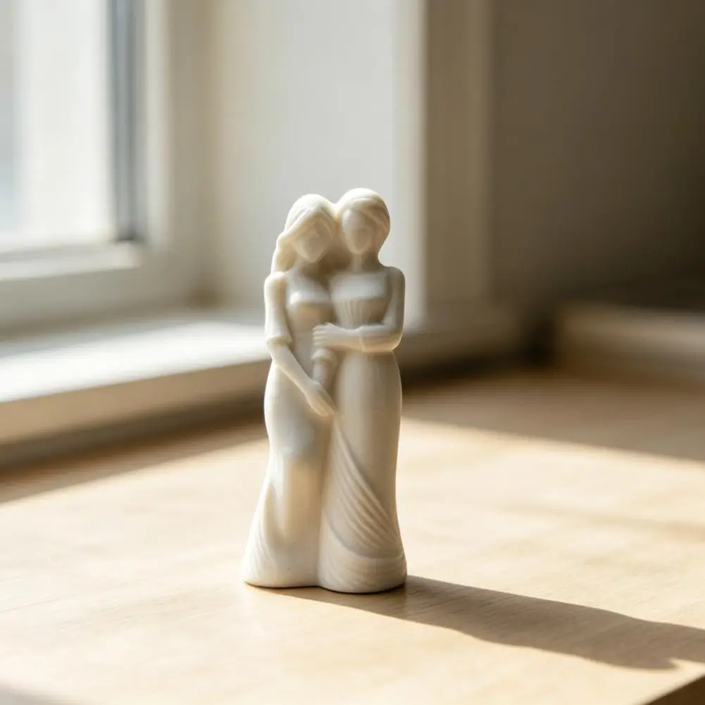 Handmade Style Plaster Decor Matte White Decorative Figurine 3d Printed Forever Friends Sculpture Embracing Sister for Women