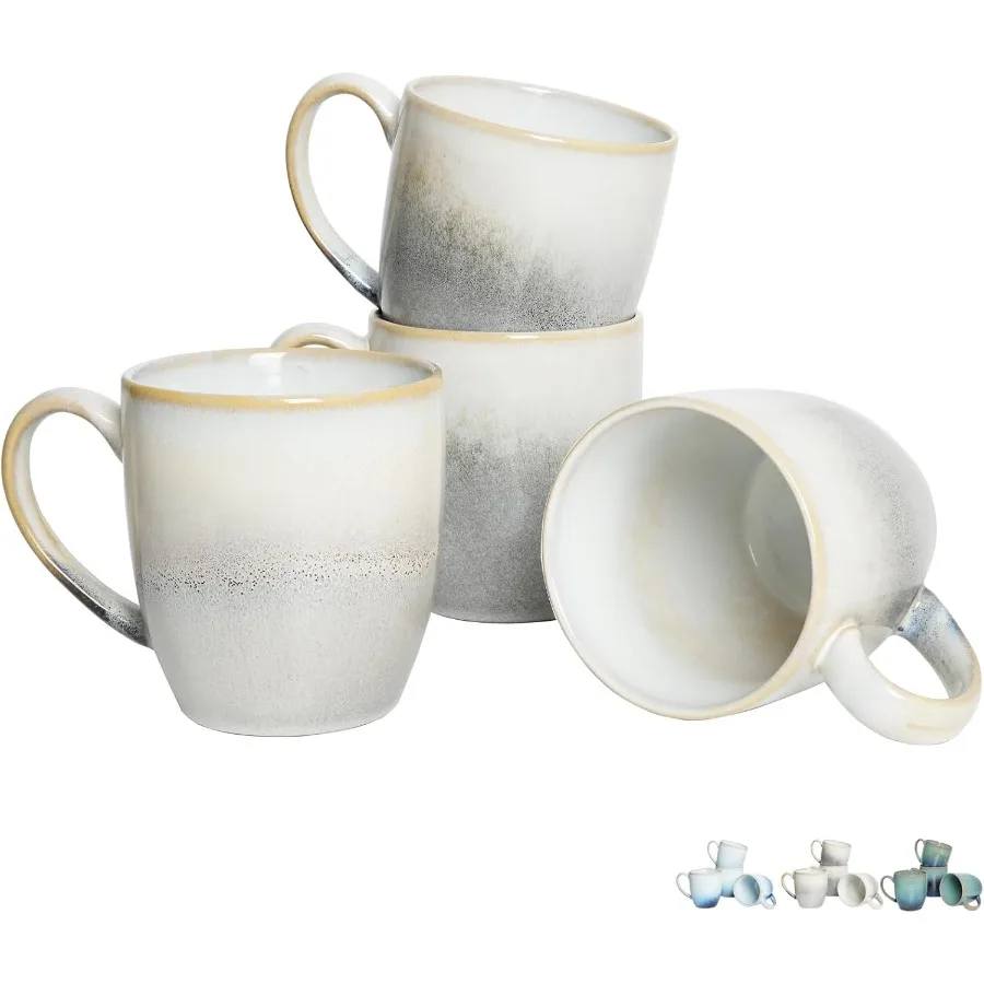 

Ceramic Coffee Mug Set of 4 17 Oz with Big Handle for Daily Use Microwave Safe Unique Reactive Glaze Design in Grey White Ideal