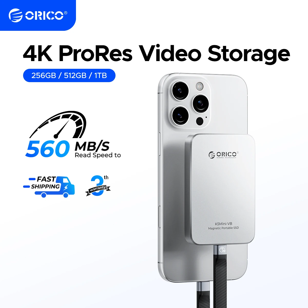 ORICO 560MB/S SSD portatile USB3.2 PSSD 480GB SSD esterno per iPhone 17 16Pro/Max ProRes 4K ProRes K5MINI-VB