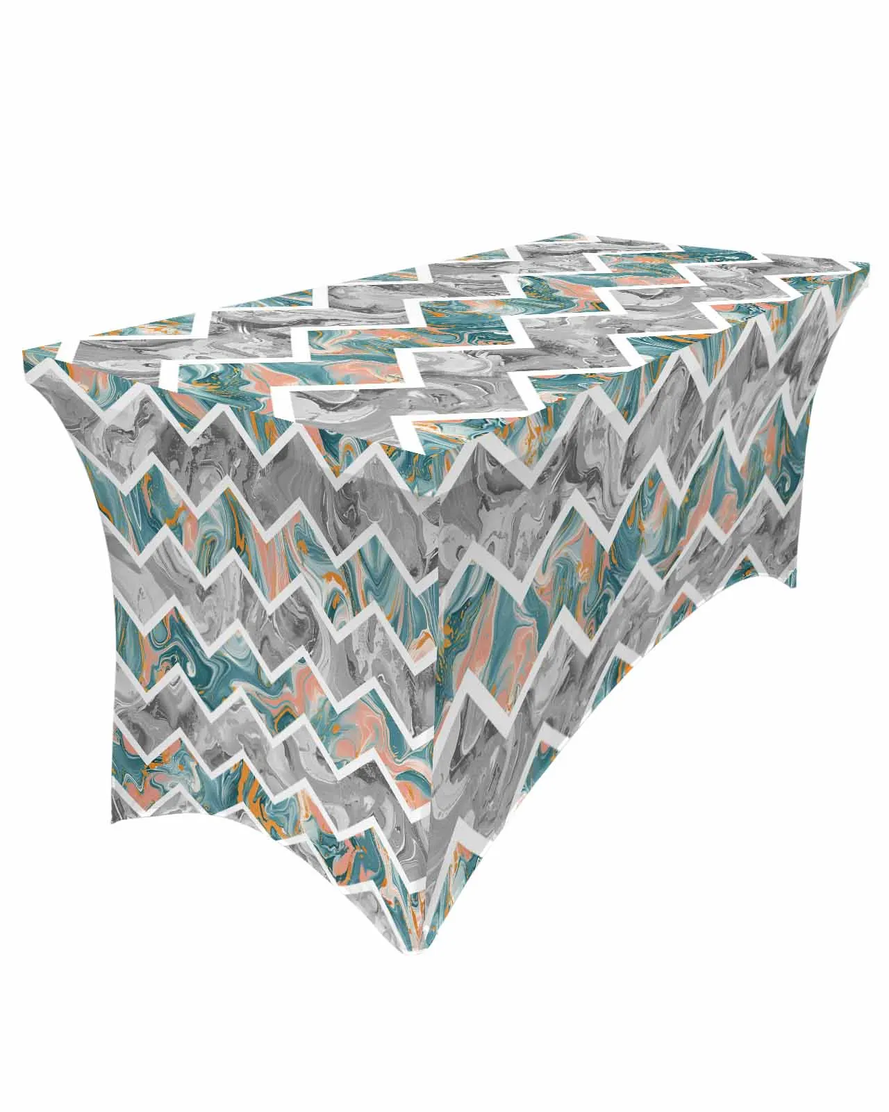 Abstract Marble Texture Retro Rectangular Elastic Table Skirt Wedding Hotel Table Cover Holiday Dining Table Tablecloth