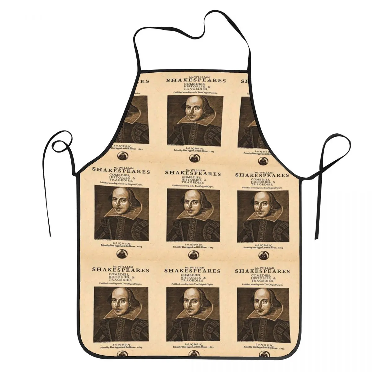 Shakespeare First Folio Front Piece Apron Chef Baking Tablier Sleeveless Bib Kitchen Cleaning Pinafore for Women Men Gardening