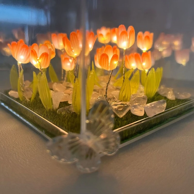 Paquete de Material de bricolaje hecho a mano de luz nocturna de tulipán de mariposa para decoración de dormitorio, regalo del Día de San Valentín para novia y mejor amigo