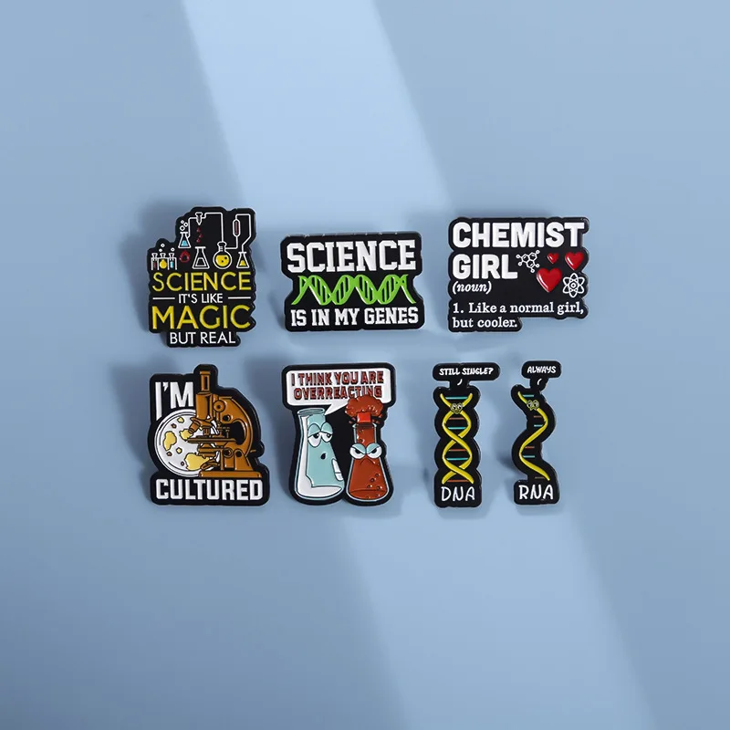 Chemical Molecular Formula Brooch Interesting Biological Gene RNA Letter Element Metal Badge Small Gift Wholesale Cap Pins Lapel