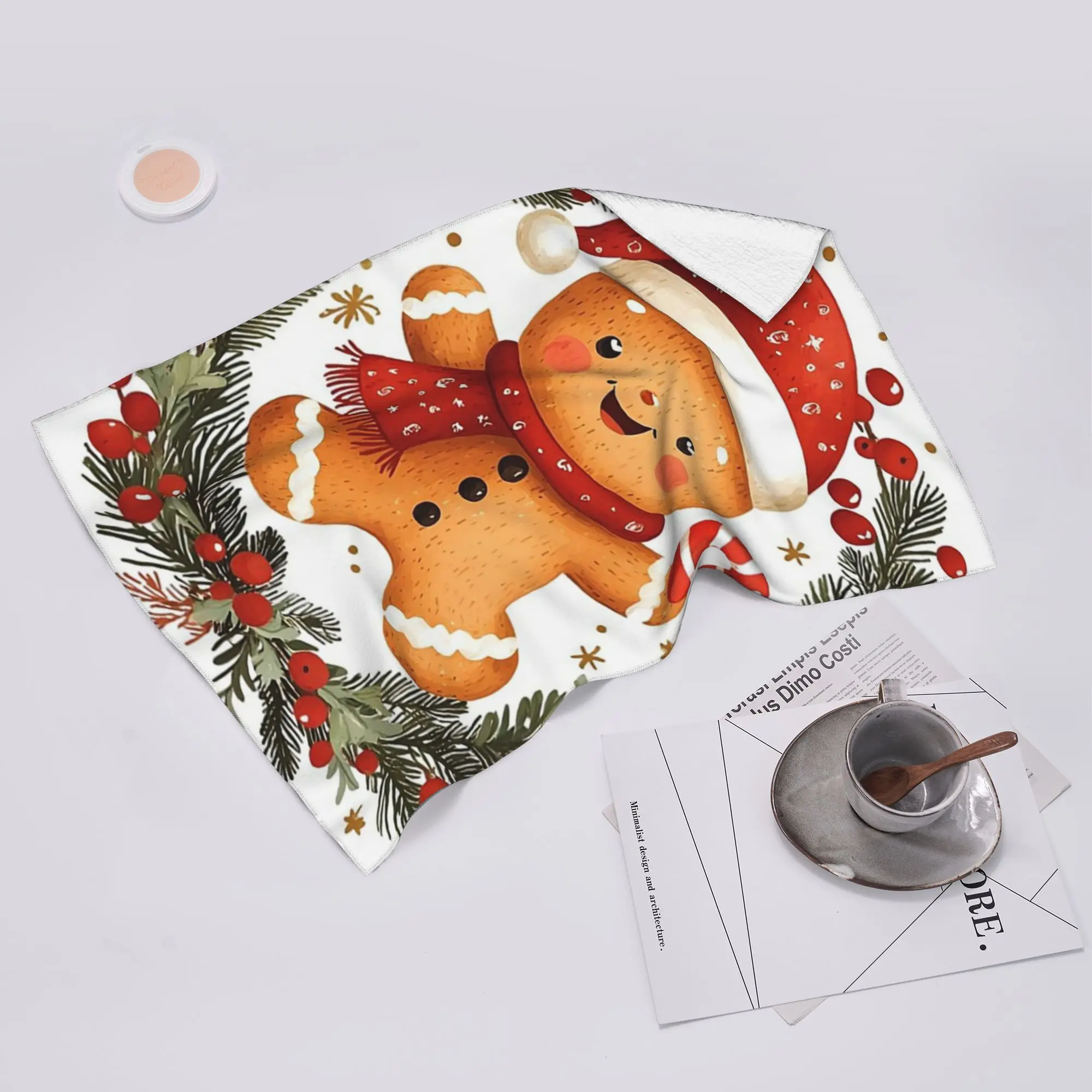 Custom Holly Jolly Gingerbread Soft Face Towel Quick Dry Pool Bath Cotton Towels Breathable