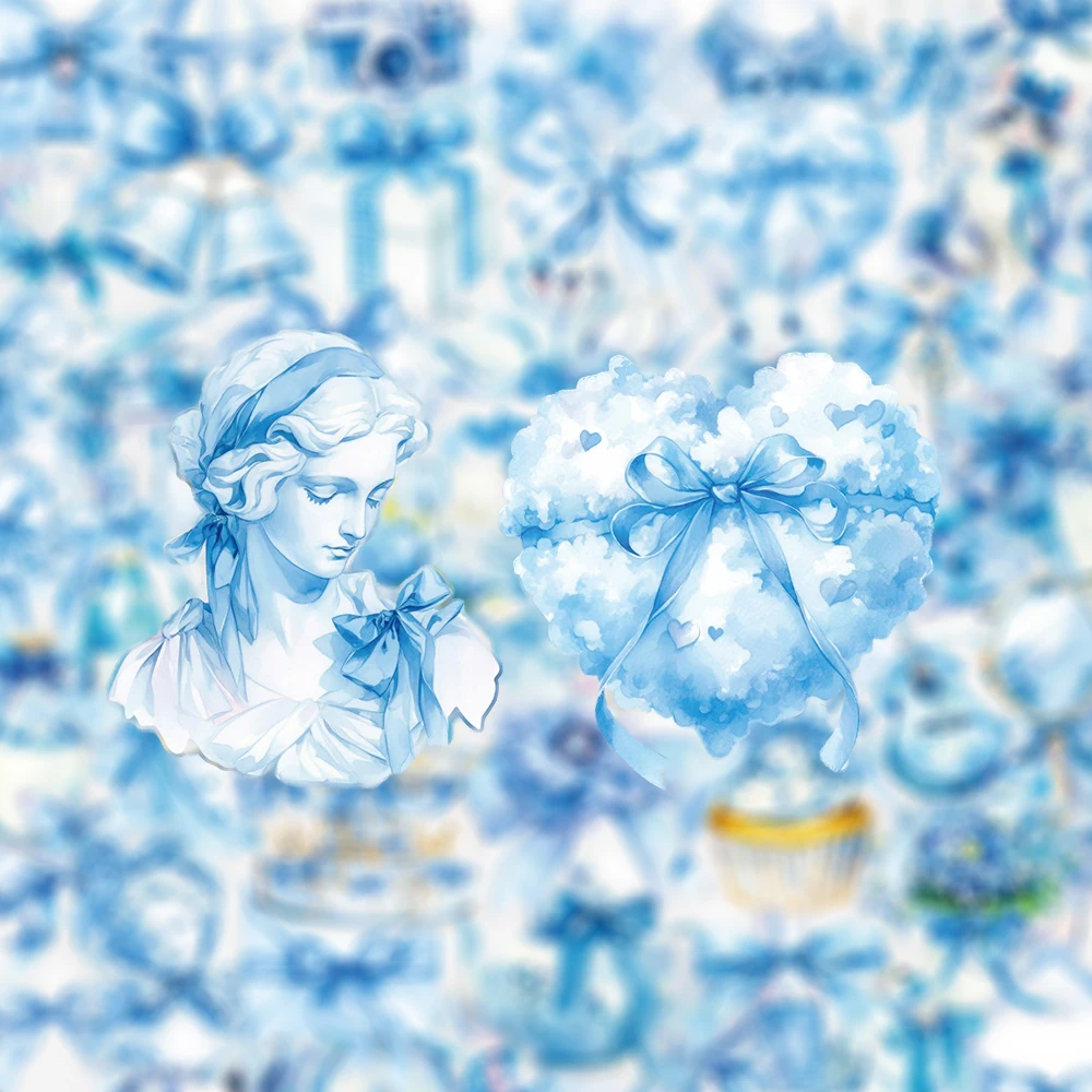 

10/30/50pcs Fantasy Ins Style Blue Bow Aesthetic Stickers Transparent Graffiti Decals Luggage Notebook Phone Girls Sticker Gift