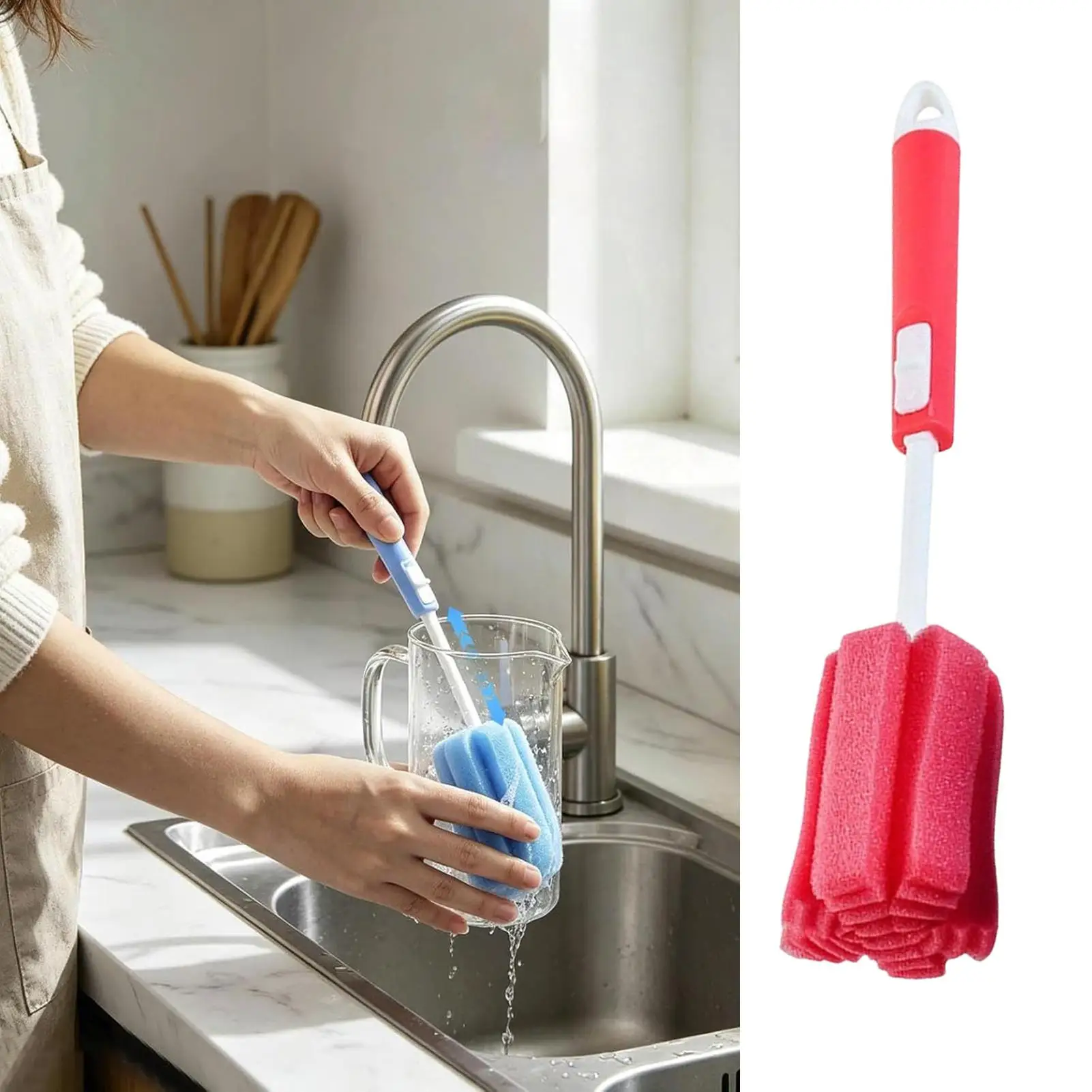Adjustable Long Handle Soft Sponge Brush Kitchen Washing Cleaning Tool For Coffee Drink Wineglass Bottle Glass Cup Brush