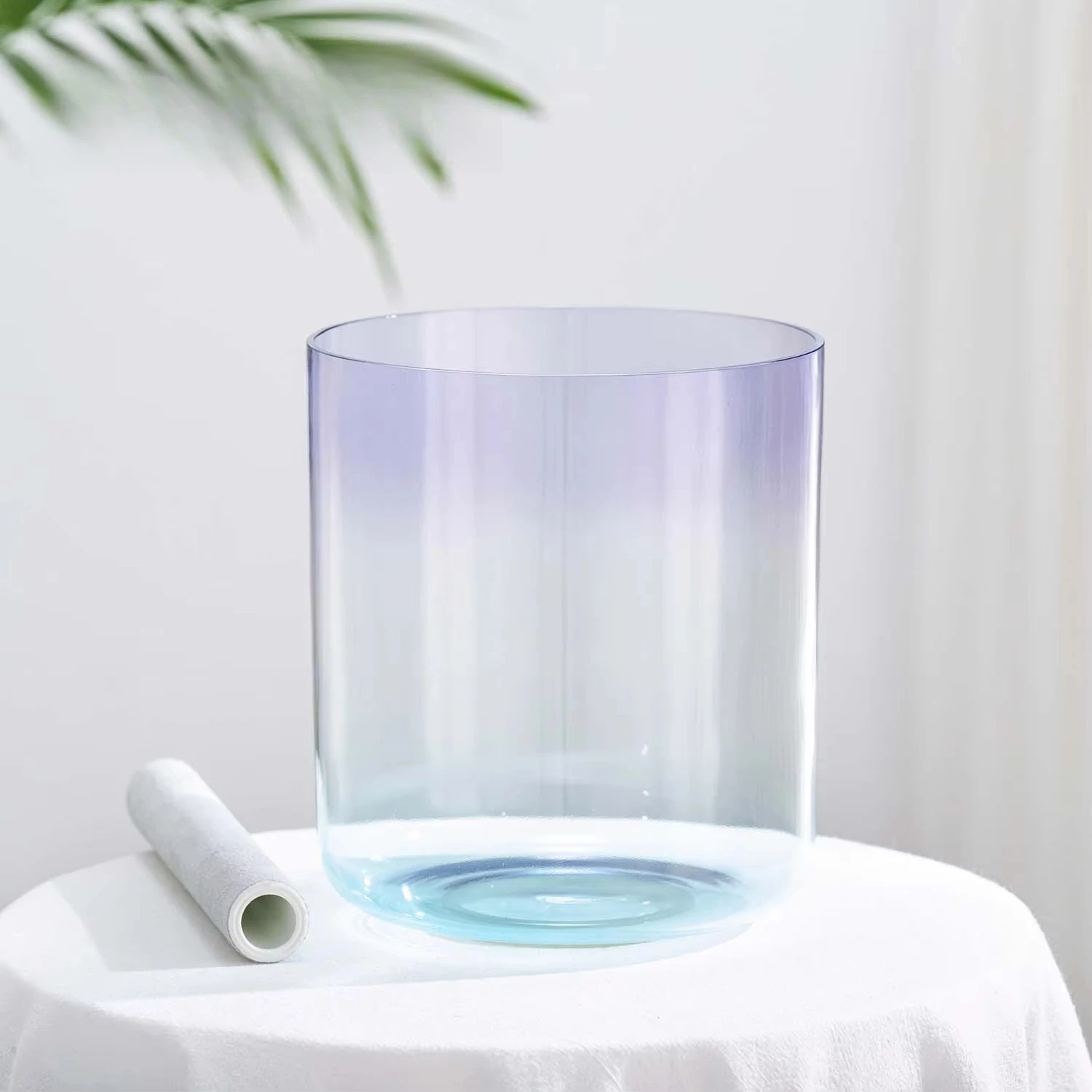 7 Inch Sea And Lavender Colored Alchemy Clear Quartz Crystal Singing Bowl for Therapy and Sound Healing with Mallet