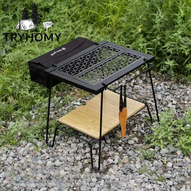 Camping IGT Double Deck Brazier Table Aluminum Alloy Unit Stove Table Outdoor Lightweight Desk Folding Table for Tourist Picnic