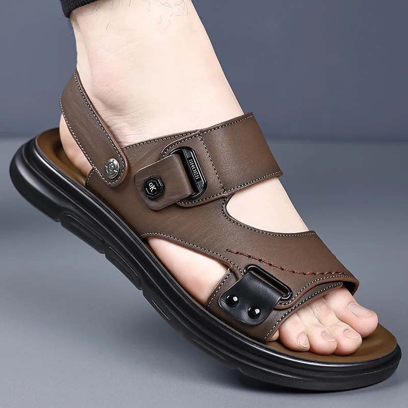Men's Adjustable Strap Sandals with Dual Buckle Closure for Casual Summer Wear, Lightweight Comfortable Design with Stitched Det