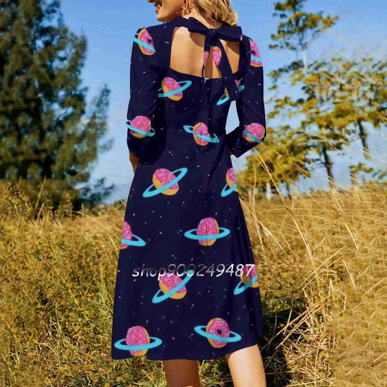 Sugar Rings Of Saturn Sweetheart Knot Flared Dress Fashion Design Large Size Loose Dress Galaxy Sweet Doughnut Donut Planet