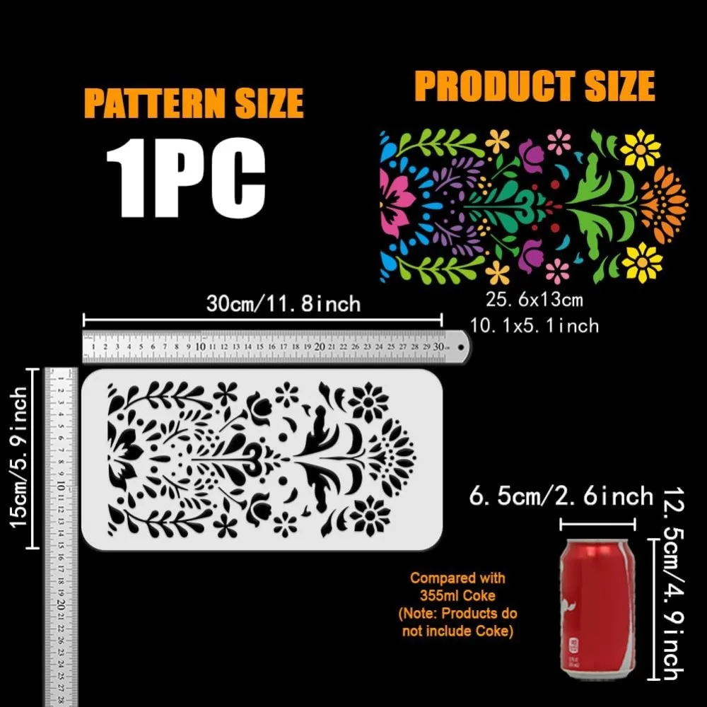 قالب رسم الأزهار الشعبية الاستنسل 11.8x5.9 بوصة قابلة لإعادة الاستخدام لتقوم بها بنفسك نمط زهرة الشعبية الاستنسل للرسم على نسيج جدار الخشب