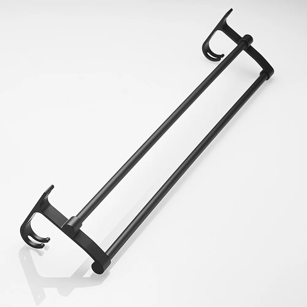 

48cm Wall Mounted Aluminium Alloy Towel Holder Polished Rustproof Single Bar with Hooks for Bathroom Black Towel Bar