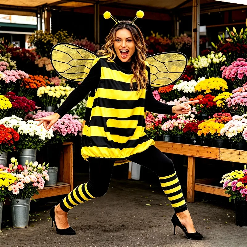 Disfraz de Abeja y Mariquita para Halloween, Talla Única, Felpa Suave, Malla Transpirable con Alas y Diadema, para Combinar en Familia en el Día de los Dulces
