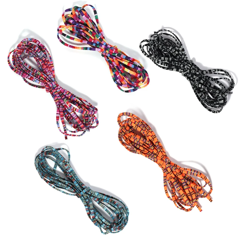 5yards/Lots Multi Colors Cotton Cord Handmade 5mm Flat Fabric Ethnic Rope Textile Wrap Embroider Cords for DIY Bracelets Making