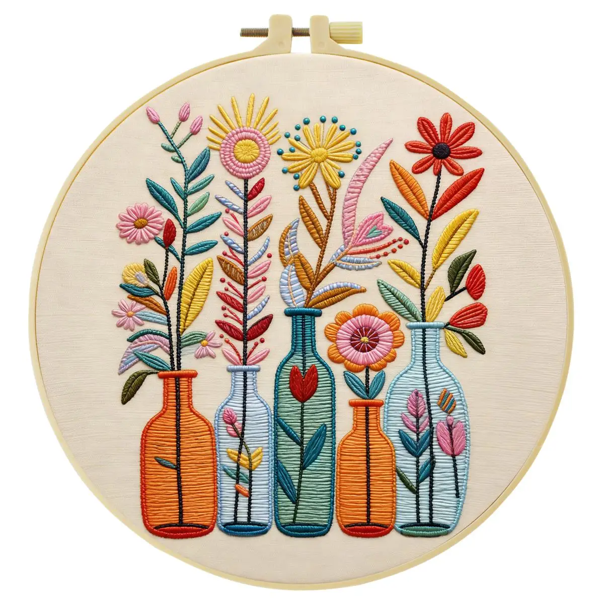1 Stück 20X20CM/15X15CM 7,87/6,3 Zoll Pflanzen - Blumen Stickerei Starter-Kit DIY-Kit DIY-Stickerei-Set Handarbeiten Heimdekoration – Detail 3