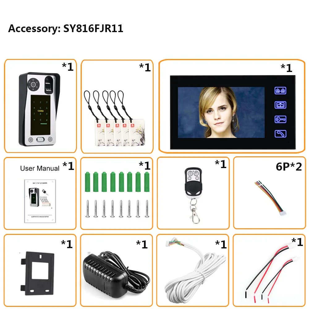 7inch Screen Fingerprint IC Card Video Door Phone Intercom Doorbell With Door Access Control System