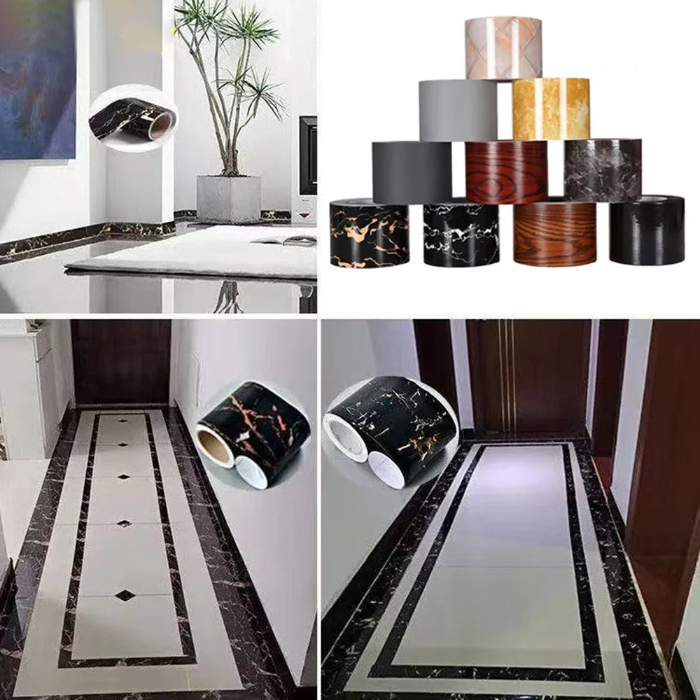 5/10cm Decorative Self Adhesive Skirting Board PVC Wood Grain Marble Wall Waistline Border Sticker Waist Strip For Home Decor