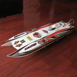 Remote Control Electric Cat Boat Model Catamaran Single Paddle RC Speed Boat Model Toy Gift Fiberglass Hull High Speed Boat