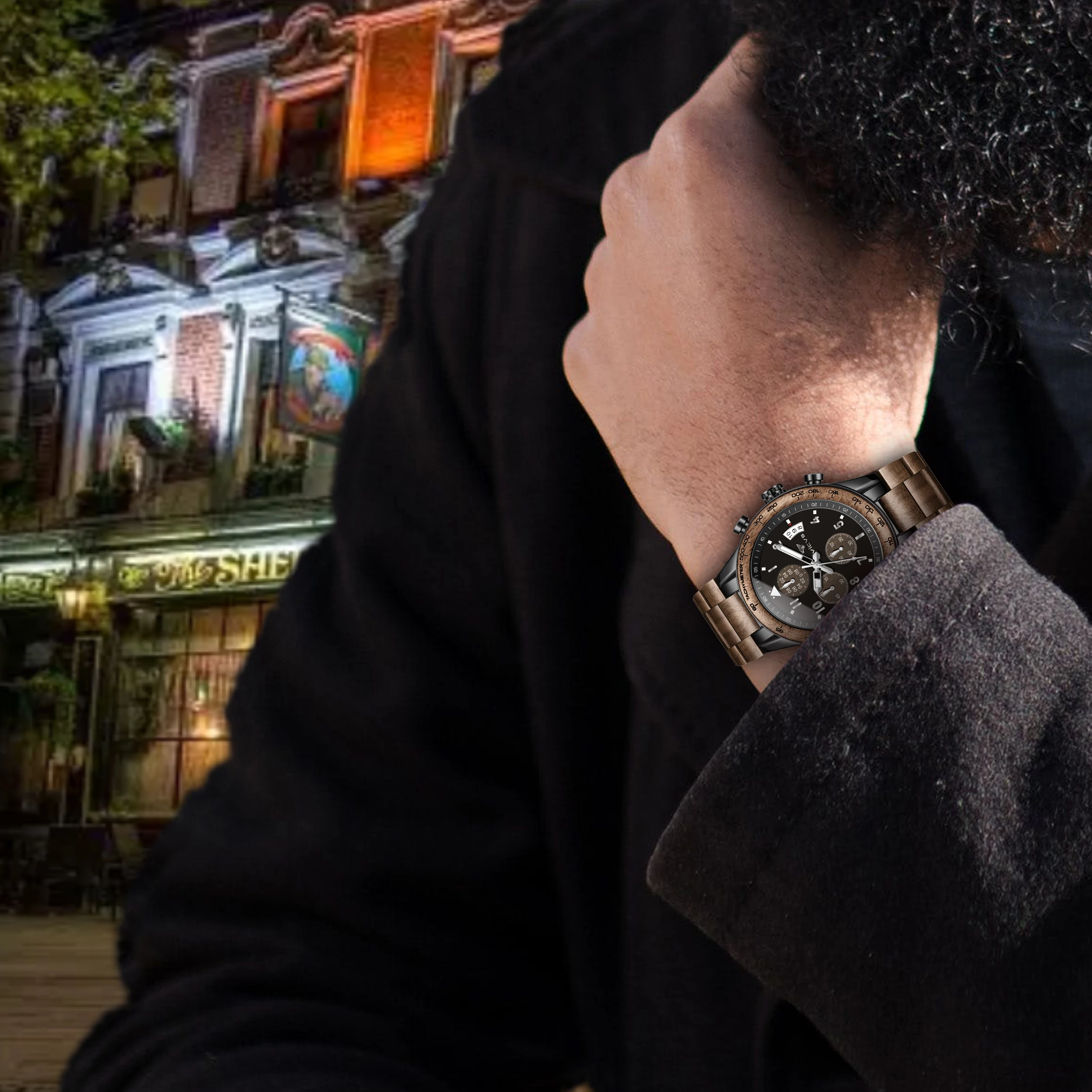 ساعة VICVS الخشبية للرجال تعرض التاريخ كوارتز هدايا فريدة لعيد الميلاد/العطلات