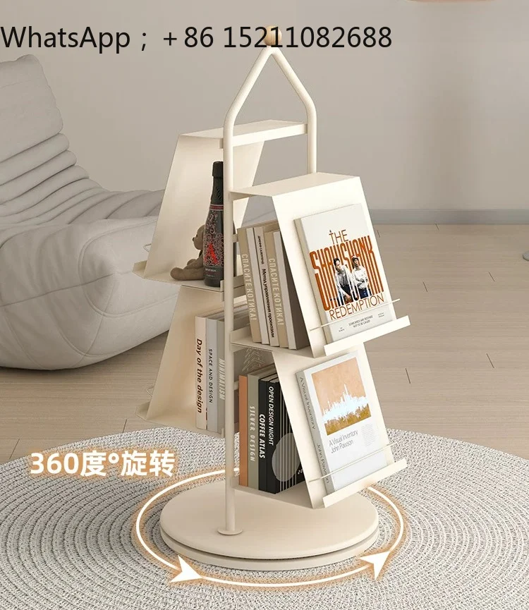 SCY medieval style floor-to-ceiling rotating bookshelf, living room home newspaper display rack, sofa creative edge