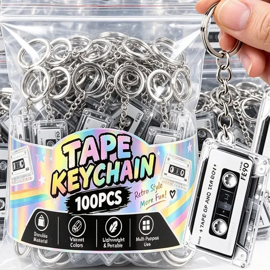 New Retro Cassette Tape Keychain Bag Charm with QR Code Link to Song, Recording Christmas Gift for Music Lover and Men Gift