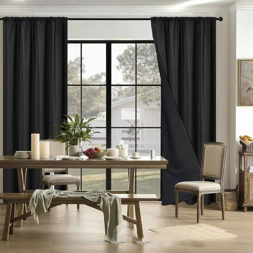 Sunshade Blackout Curtain with Rod Pocket Washable Window Curtain 100 x 200cm Coated Lining Curtains for Bedroom Bedroom