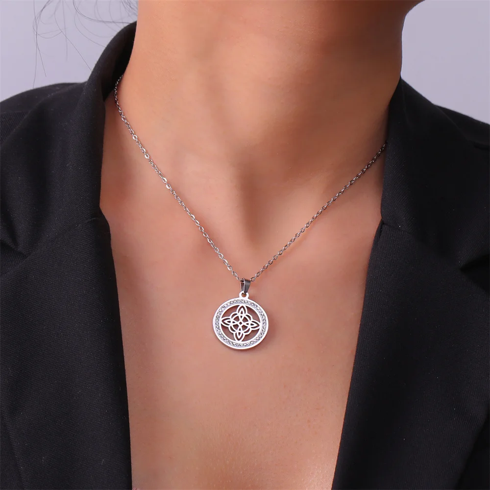 Edelstahl Hexenknoten Halskette Wicca Hexerei Kristall Strass Halsband Halsketten Für Frauen Amulett Schmuck Hochzeitsgeschenke – Detail 5