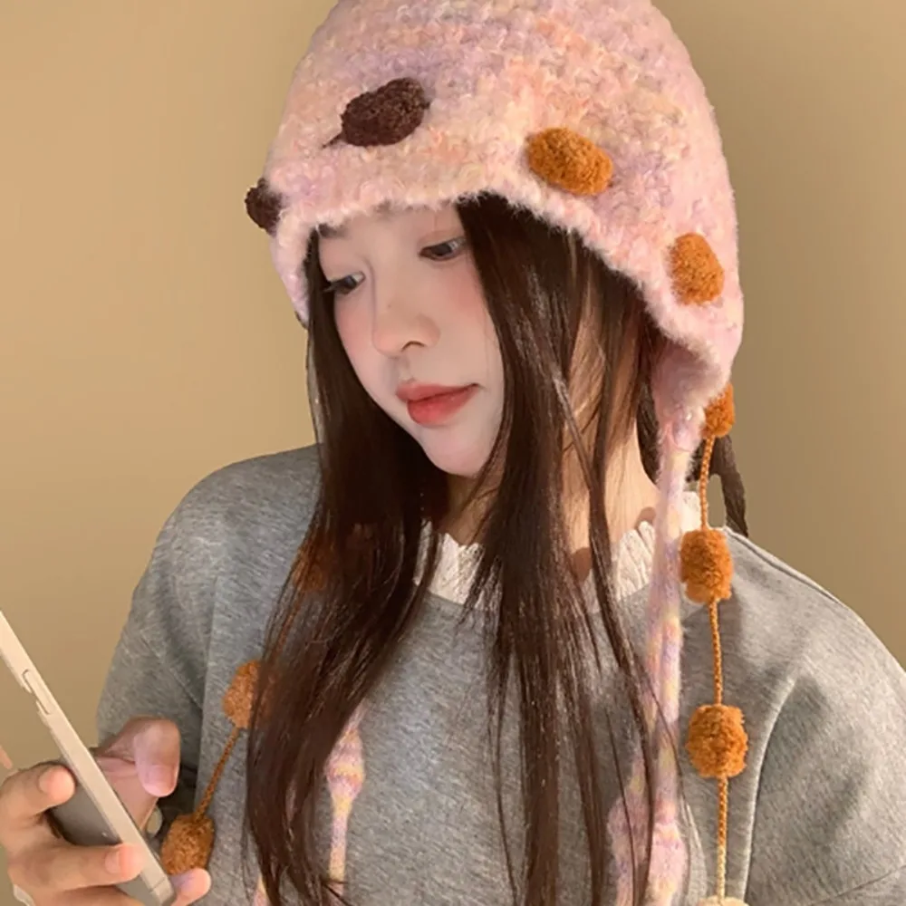 

Новогодняя зимняя теплая женская вязаная шапка в богемном стиле с кисточками, холодостойкий пуловер, ветрозащитная шапка-бини, шапка для спорта на открытом воздухе