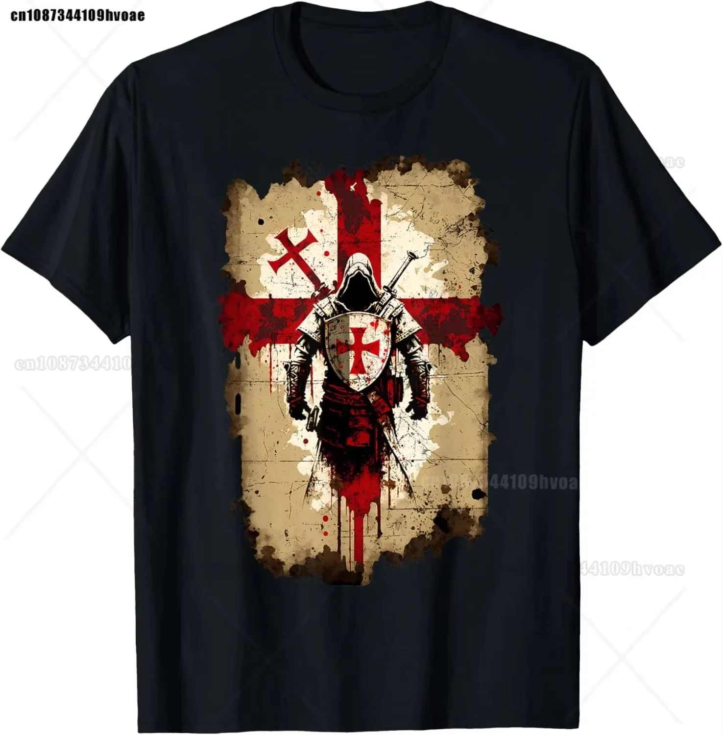 Men's Templar Knight Crusader Christian Graphic T-Shirt 2026 Summer Black Cotton Oversized Streetwear Tee for Faith Fans