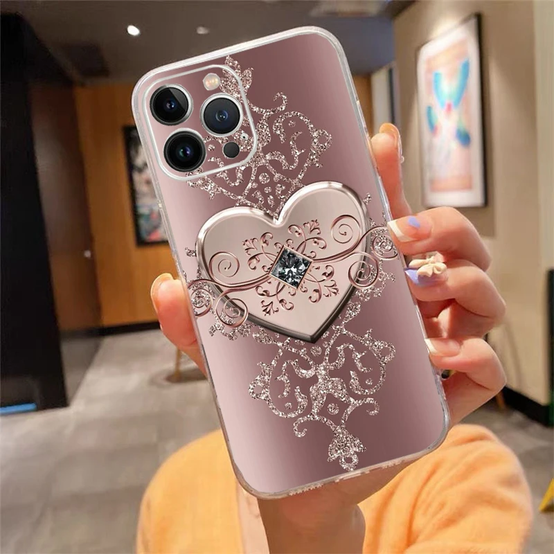 

Phone Case For iphone 17 Air 17 Pro Max 16 15 14 13 Pro Max 15 16 Pro 15Plus Love Pink Gold Rose