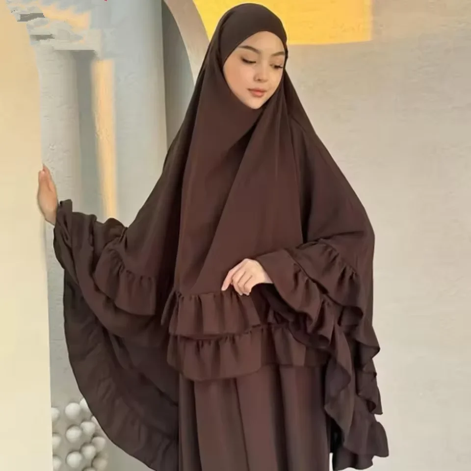 

2025 High Quality Nida Ruffles Khimar Muslim Women Prayer Hijab Scarf Eid Ramadan Islamic Clothing Niqab Abaya Dress Kimono Robe