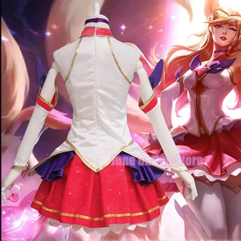 Anime game LOL star guardian Ahri cosplay costumes set Magic Girl The Nine-Tailed Fox cosplay dress full set top skirt