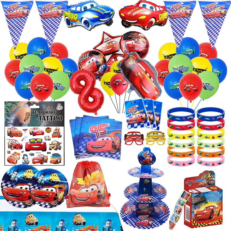 Disney Lightning McQueen Pixar Cars Birthday Party Decorations Tableware Balloons Cake Stand Bracelet Kids Baby Shower Toy Gifts