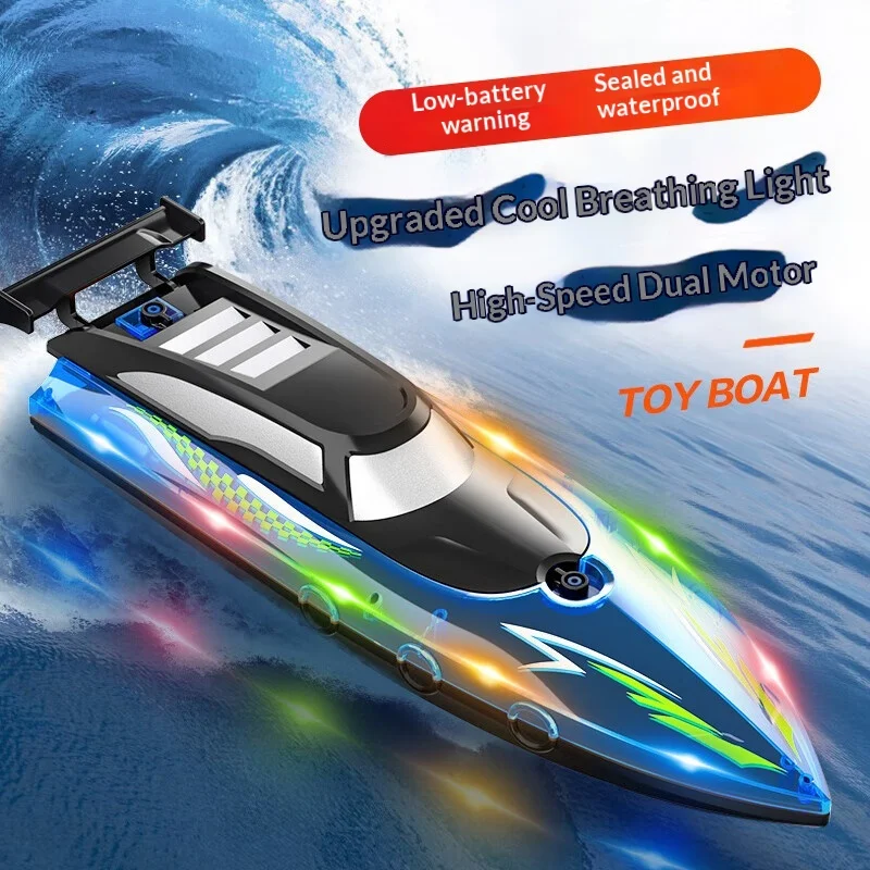 Generic High Speed Remote Control Boat 2.4g Waterproof Dual Motor Led Light Racing Rc Boat Model For Outdoor Water Pool Game