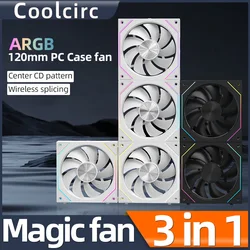 Coolcirc PC Case Fan Mirror Cycle ARGB CD Texture Wireless Splicing 3in1 Noiseless PWM 1800rpm Water Cooling Radiator Ventilador