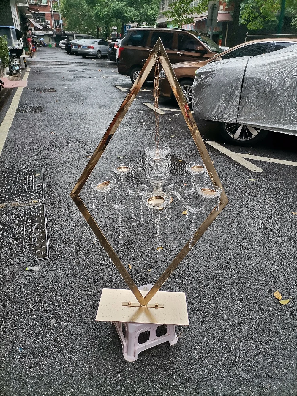 Wedding Gold Metal Tall Diamond Table Centerpieces With candle holder for wedding backdrop arch stage decor