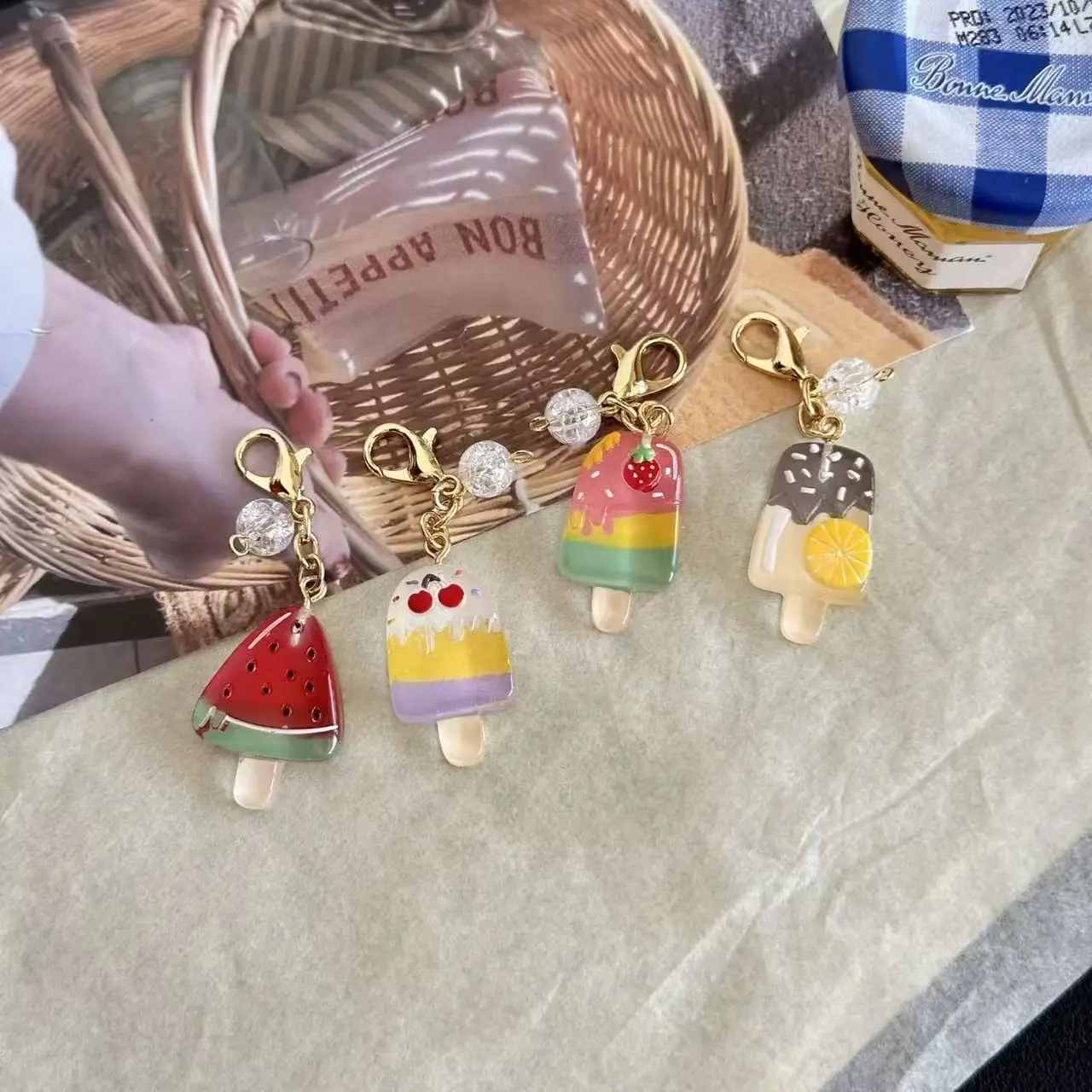 Summer Ice Cream Key Pendant Bag Cute Kawaii Keychain Fashion Versatile Funny Hanging Decoration Pendant Handbook Phone Chain