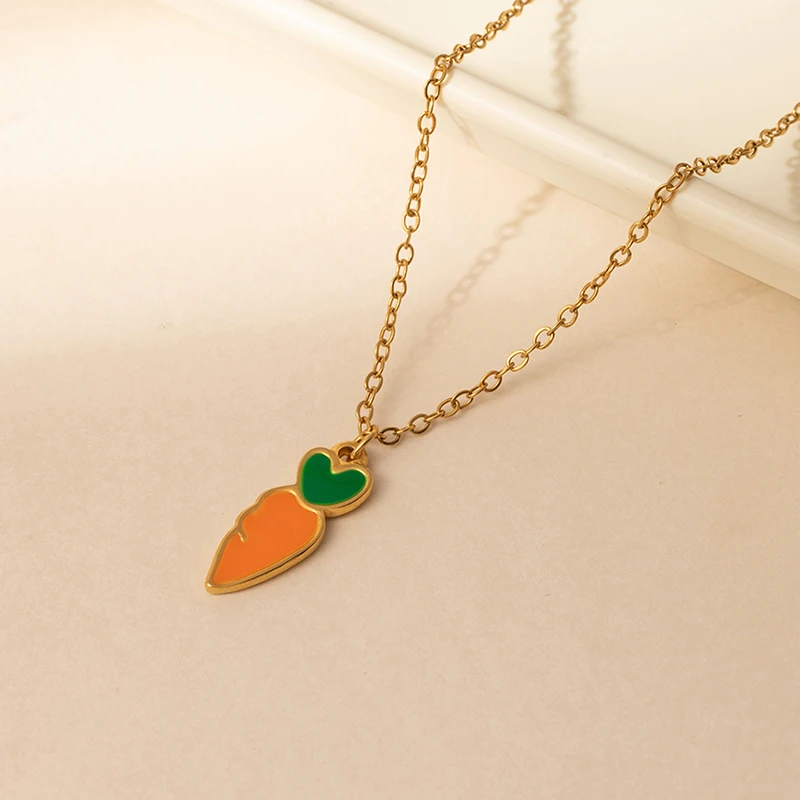 ANENJERY 316L Stainless Steel Lemon Strawberry Cherry Carrot Necklace For Women Personality Versatile Jewelry Wholesale Party
