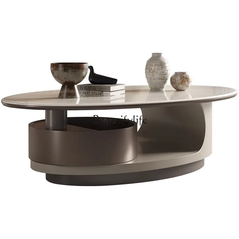 

Italian minimalist coffee table living room rotating storage modern minimalist microcrystalline stone oval coffee table
