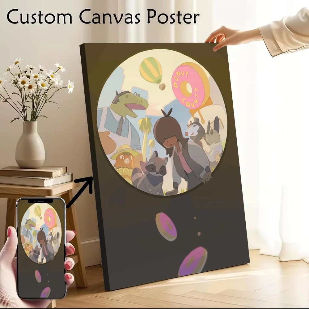 Donut County Characters and Donuts Printed Canvas Poster Custom Pictures Wall Art Canvas Painting for Room Decoration Gaming