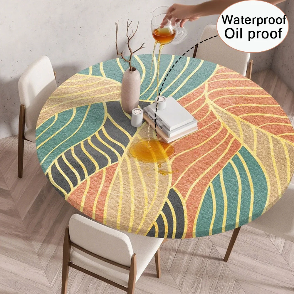 Minimalist Pattern Round Tablecloth Fitted Elastic Tablecloths Waterproof Reusable Round Table Cover for Kitchen Mantel Circular
