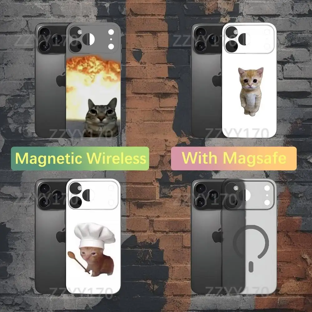 

Cat MEME Funny Phone Case For iPhone 17,16,15,14,13,12,X,XS,Pro,Max,Plus,E,Air,Mini with Magsafe Magnetic Frosted Clear
