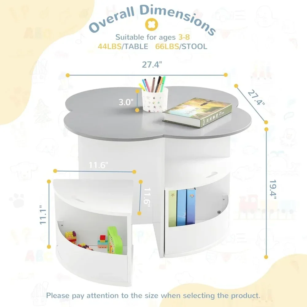 Ensemble table et chaise pour tout-petits, 4 pistes de rangement, design de nidification en forme de fleur, porte-stylo intégré, table pour enfants