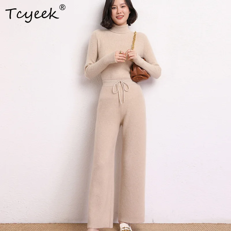 

Tcyeek, Wool Cashmere Elegant Thick Pants, Women High Waist Drawstring, Casual Warm Woolen Trouser, Autumn Winter New B48762QM