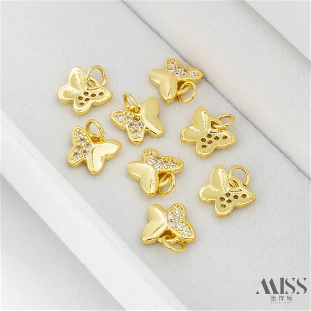 14K Bag Gold Inlaid Zircon Butterfly Charm Pendant DIY Accessories Chain Pendant Handmade Decorative Chain Jewelry Material