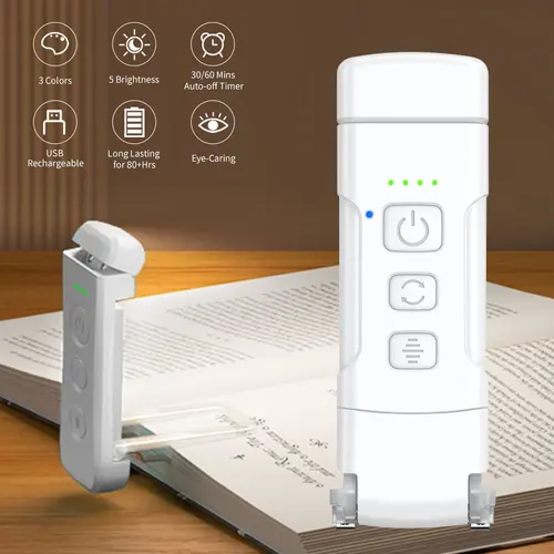 Mini luz Led de lectura con Clip, lámpara portátil de escritorio y mesita de noche con temporizador, recargable, marcapáginas